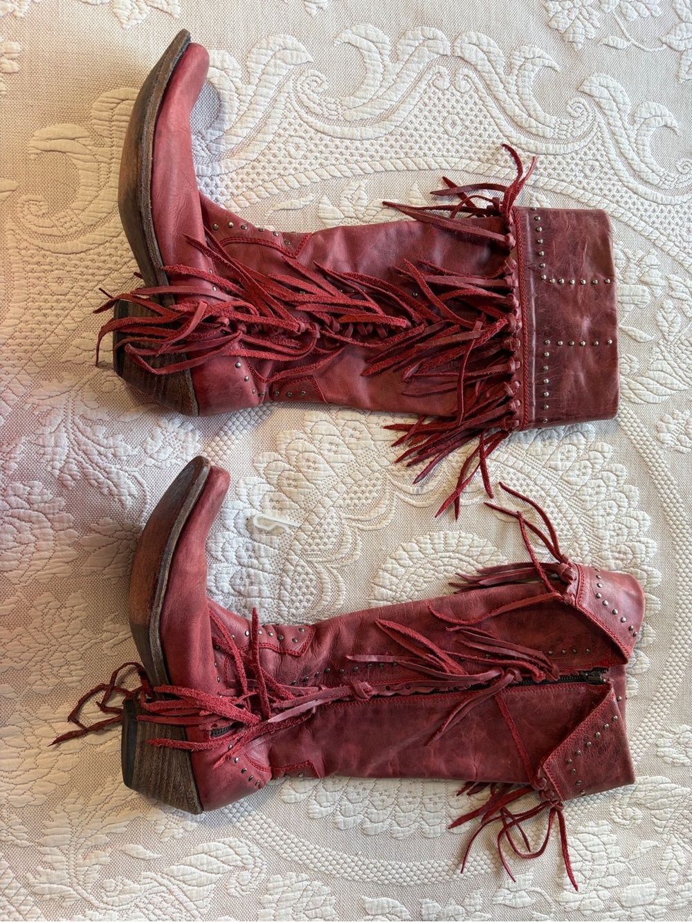 Liberty Black "Brazos" Fringe boots in Vegas Rojo color MI Mexico leather sz 9.5